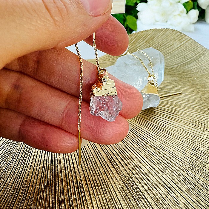 Cercei lungi drop eleganti Elara cu cristal brut de Cuart placati cu aur [4]