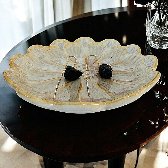 Cercei lungi drop eleganti Elara cu cristal brut de Turmalina neagra placati cu aur [5]