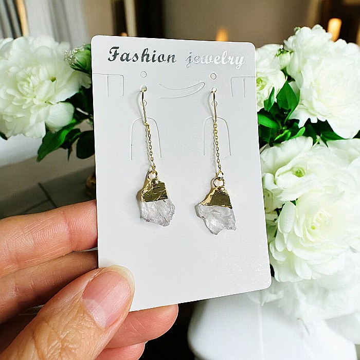 Cercei lungi drop eleganti Elara cu cristal brut de Cuart placati cu aur [6]