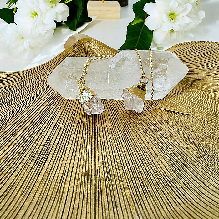 Cercei lungi drop eleganti Elara cu cristal brut de Cuart placati cu aur [3]