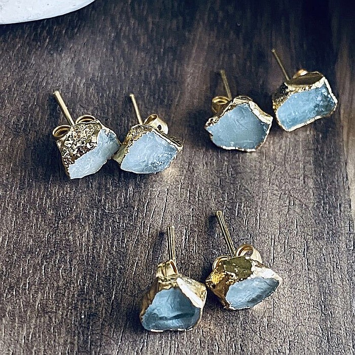 Cercei piatra naturala Acvamarin, cercei cu cristal brut, placati cu aur de 18K [3]