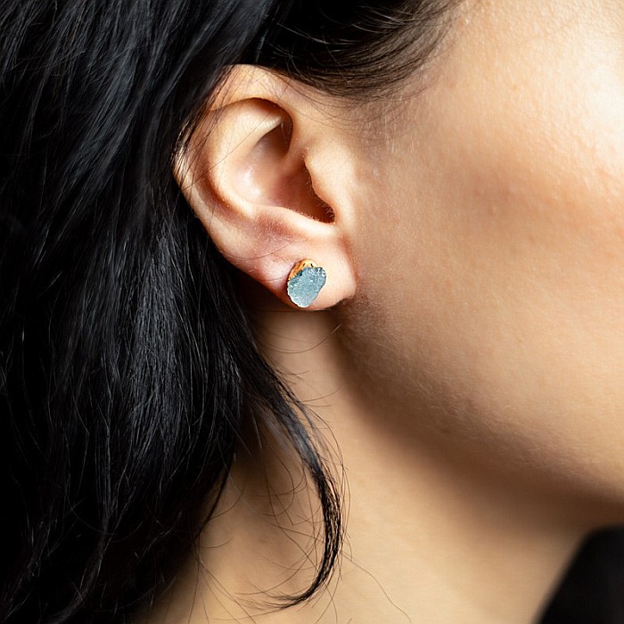 Cercei piatra naturala Acvamarin, cercei cu cristal brut, placati cu aur de 18K [2]