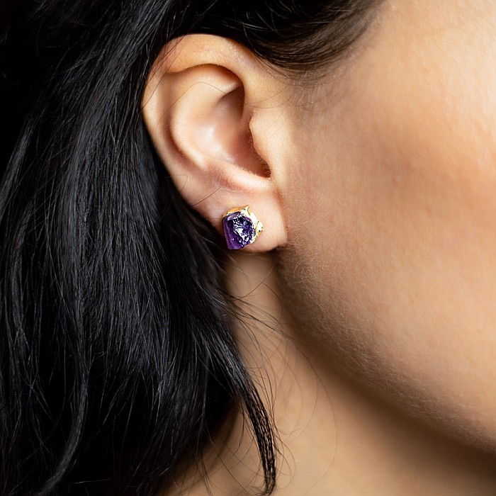 Cercei piatra naturala Ametist, cercei cu cristal brut, placati cu aur de 18K [9]