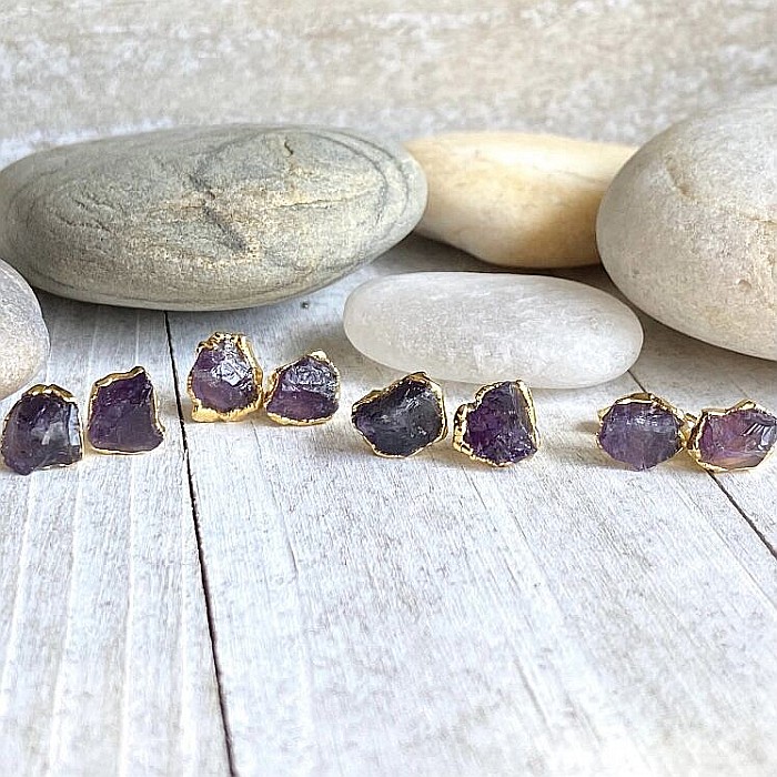 Cercei piatra naturala Ametist, cercei cu cristal brut, placati cu aur de 18K [5]