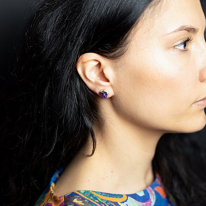 Cercei piatra naturala Ametist, cercei cu cristal brut, placati cu aur de 18K [8]