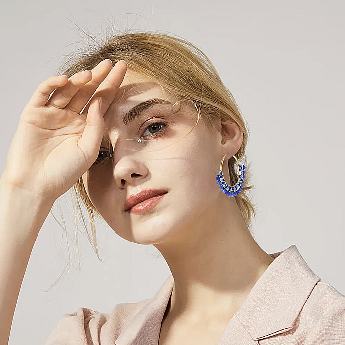 Cercei rotunzi Priya confectionati manual din margele Miyuki și Cristale de Cuart vopsite, design boem [2]