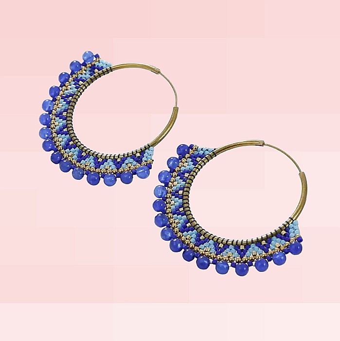 Cercei rotunzi Priya confectionati manual din margele Miyuki și Cristale de Cuart vopsite, design boem [4]