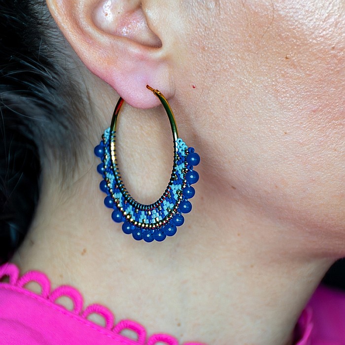 Cercei rotunzi Priya confectionati manual din margele Miyuki și Cristale de Cuart vopsite, design boem [5]