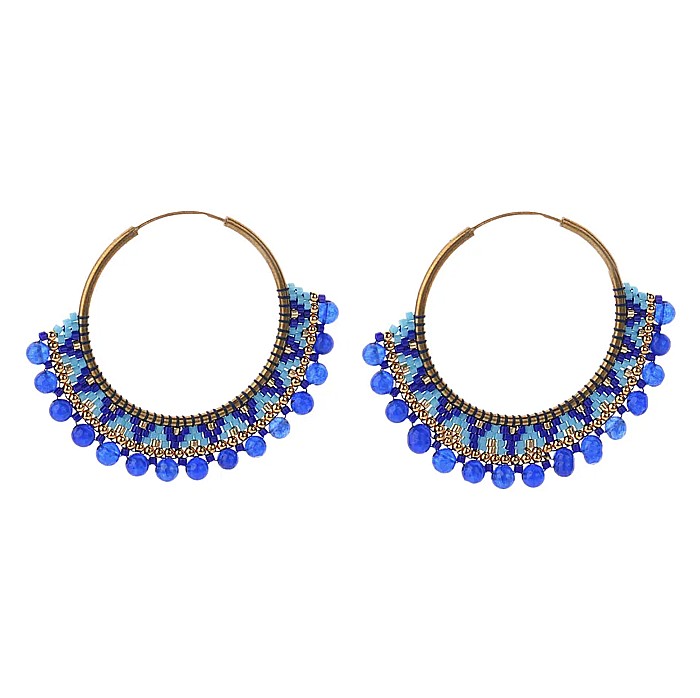 Cercei rotunzi Priya confectionati manual din margele Miyuki și Cristale de Cuart vopsite, design boem [3]