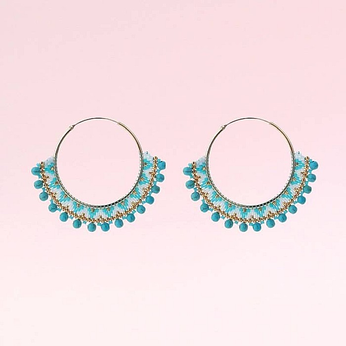 Cercei rotunzi Priya turcoaz confectionati manual din margele Miyuki, design boem [1]