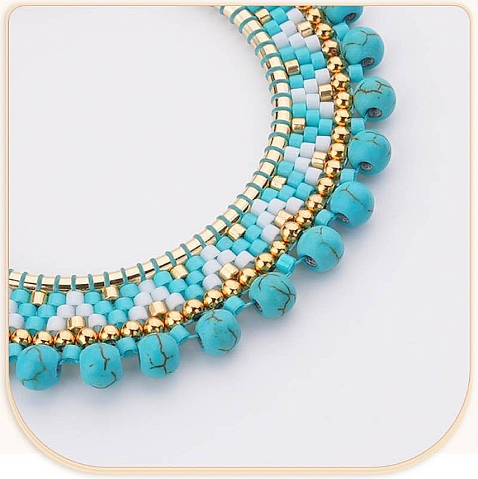 Cercei rotunzi Priya turcoaz confectionati manual din margele Miyuki, design boem [3]