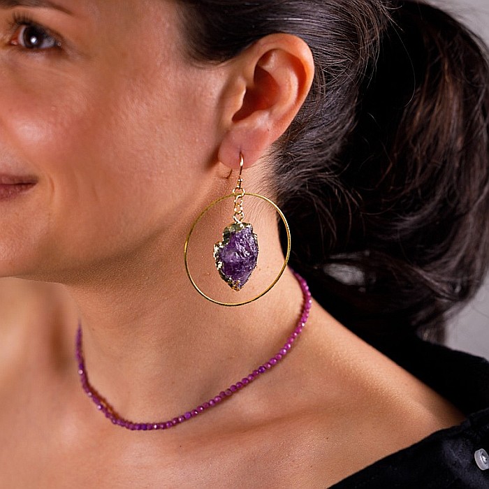 Cercei rotunzi Taara cu sageata cristal de Ametist ❤️ [4]