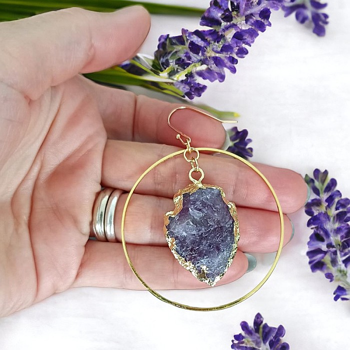 Cercei rotunzi Taara cu sageata cristal de Ametist ❤️ [3]