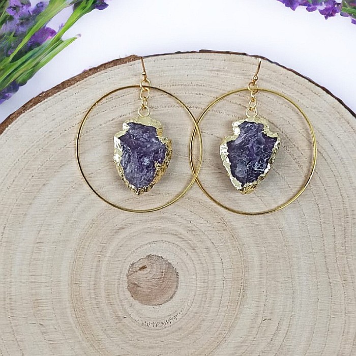 Cercei rotunzi Taara cu sageata cristal de Ametist ❤️ [7]
