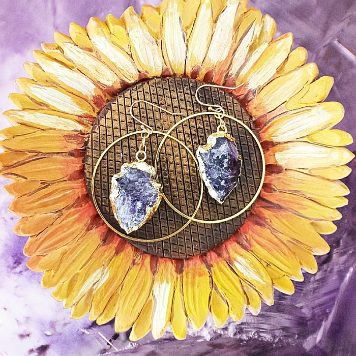 Cercei rotunzi Taara cu sageata cristal de Ametist ❤️ [6]