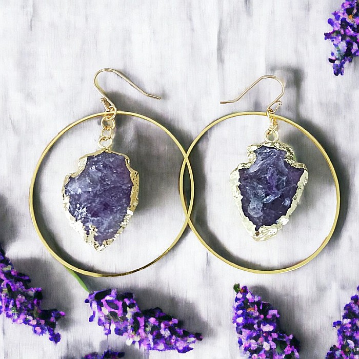 Cercei rotunzi Taara cu sageata cristal de Ametist ❤️ [2]