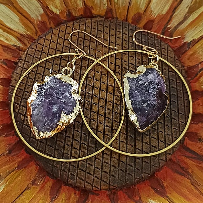 Cercei rotunzi Taara cu sageata cristal de Ametist ❤️ [9]