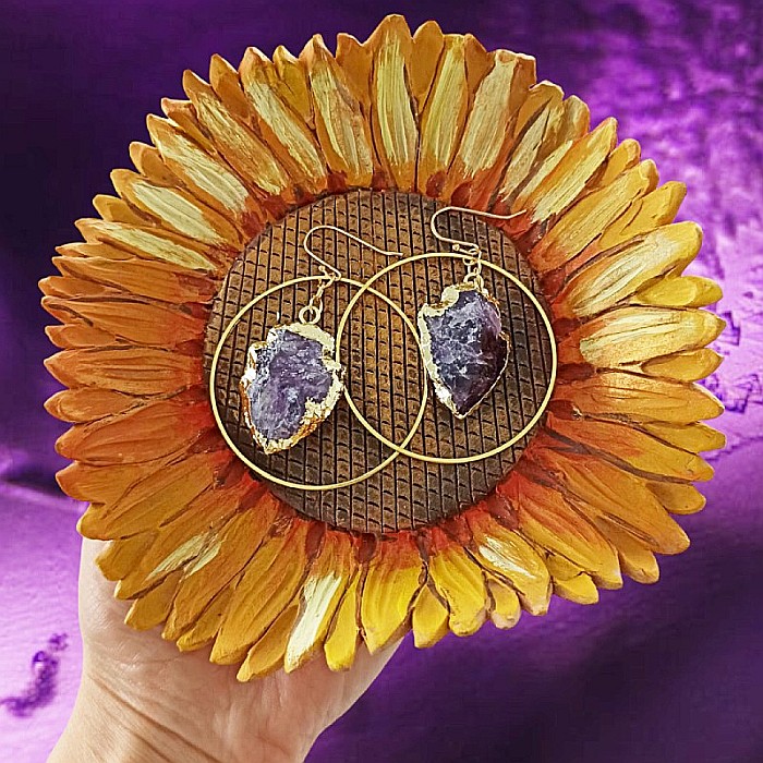 Cercei rotunzi Taara cu sageata cristal de Ametist ❤️ [8]