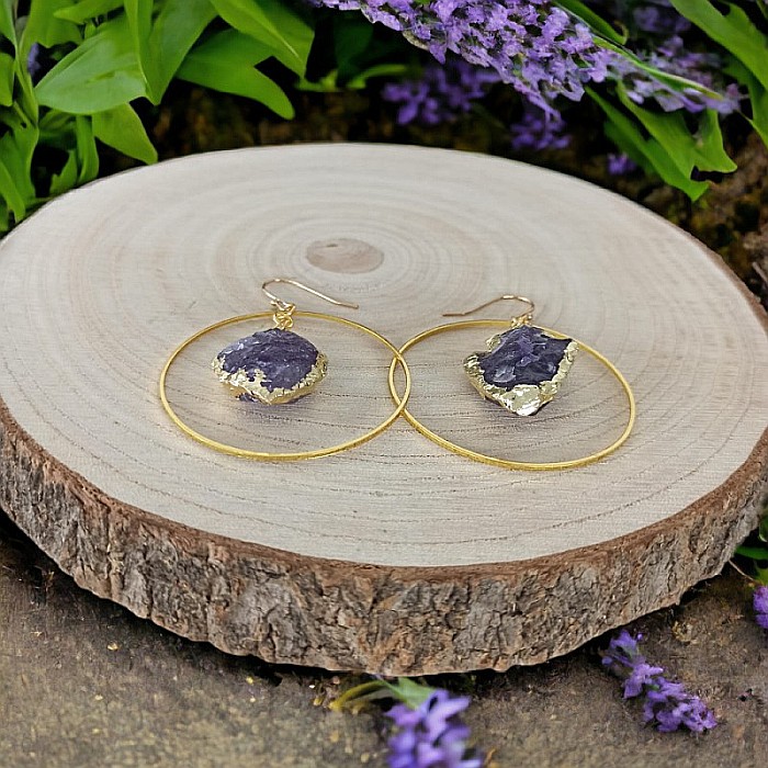 Cercei rotunzi Taara cu sageata cristal de Ametist ❤️ [5]