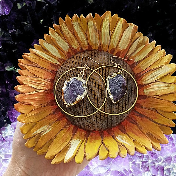 Cercei rotunzi Taara cu sageata cristal de Ametist ❤️ [10]