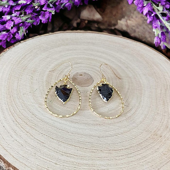 Cercei Sari cu cristale de Obsidian in forma de sageata ❤️ [13]