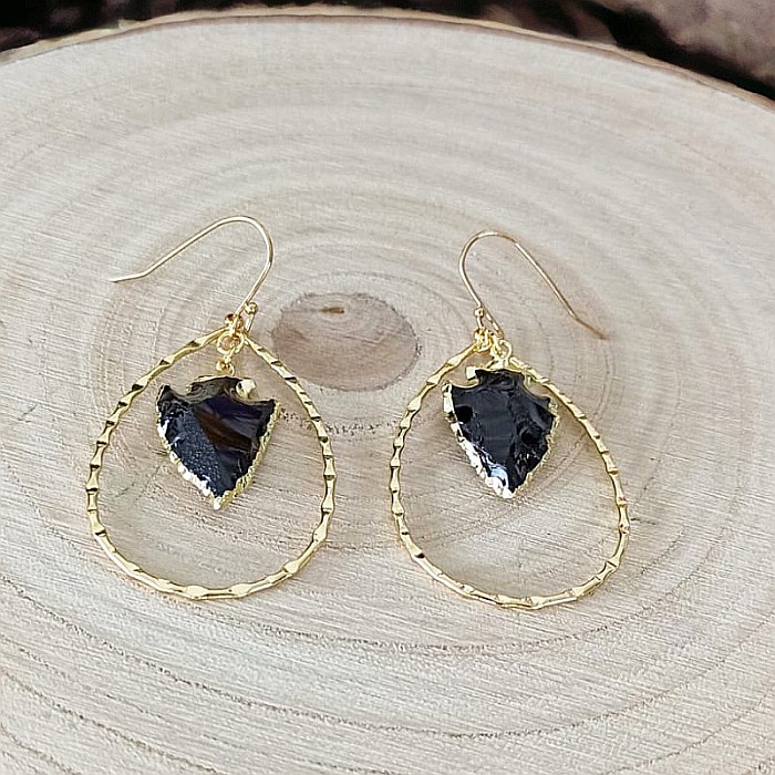 Cercei Sari cu cristale de Obsidian in forma de sageata ❤️ [12]