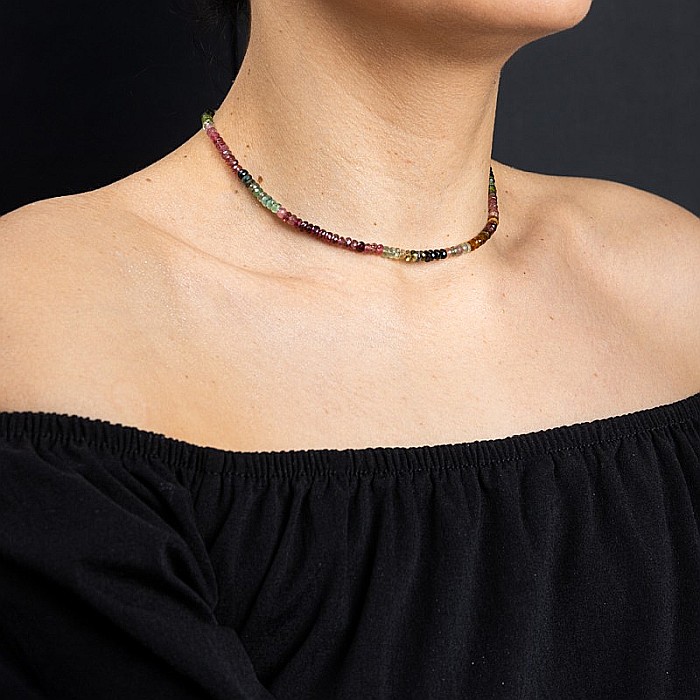 Choker Felicity din turmalina multicolora rondele A++, inchidere din Argint 925 [2]