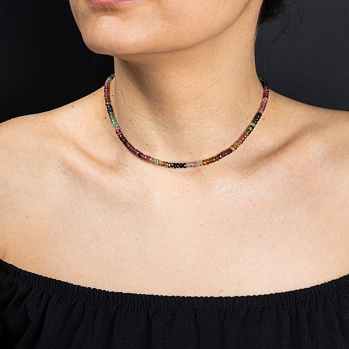 Choker Felicity din turmalina multicolora rondele A++, inchidere din Argint 925 [12]