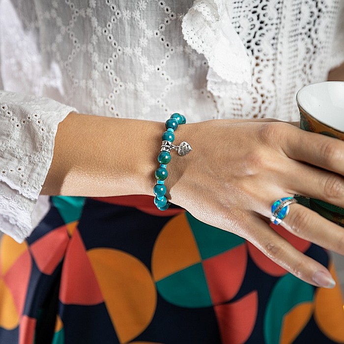 Clarissa, bratara handmade femei din pietre semipretioase Pheonix Stone cu charm inimioara Made with Love [2]