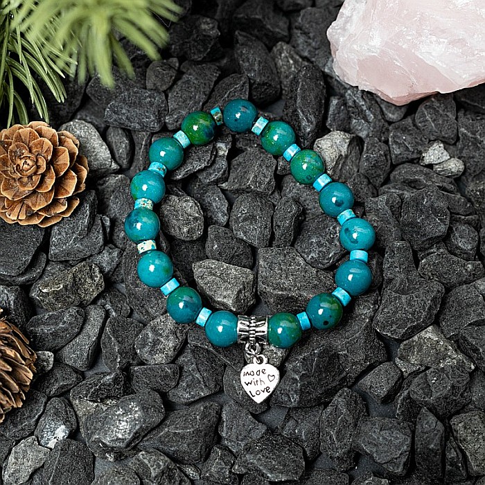 Clarissa, bratara handmade femei din pietre semipretioase Pheonix Stone cu charm inimioara Made with Love [5]