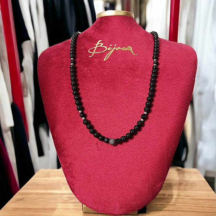 Colier barbati Alfred din margele de onix si accesorii din inox cu inchidere magnetica [2]