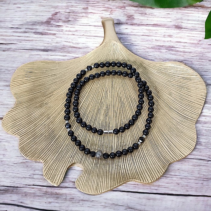 Colier barbati Alfred din margele de onix si accesorii din inox cu inchidere magnetica [3]