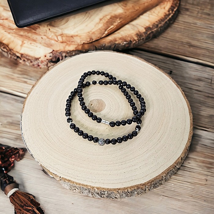 Colier barbati Alfred din margele de onix si accesorii din inox cu inchidere magnetica [7]