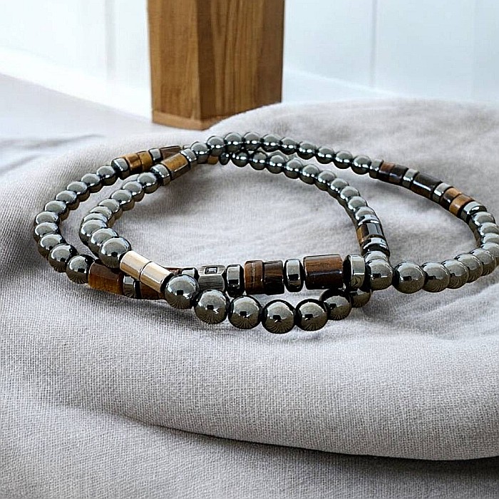 Colier barbati handmade Amos din Hematit si Ochi de Tigru, cu inchidere magnetica [6]