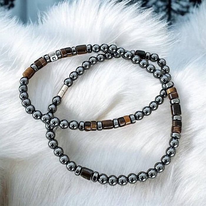 Colier barbati handmade Amos din Hematit si Ochi de Tigru, cu inchidere magnetica [3]