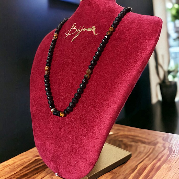 Colier barbati Yuri din margele de agat, ochi de tigru si Turmalina cu inchidere magnetica [2]