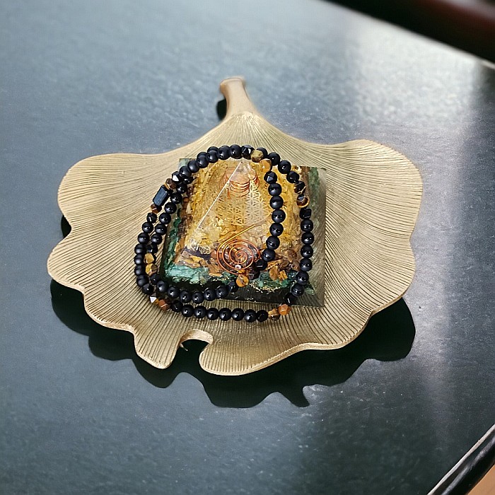 Colier barbati Yuri din margele de agat, ochi de tigru si Turmalina cu inchidere magnetica [6]