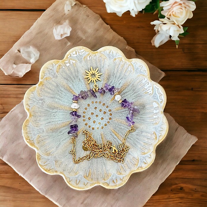 Colier boho cu cipsuri de Ametist si perle din otel inoxidabil placat cu aur de 14K [7]