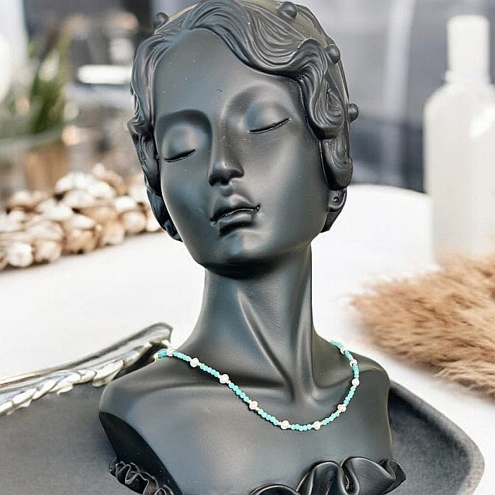 Colier Boho din pietre de Amazonit si Perle naturale, Bono, din cupru placat cu aur [5]