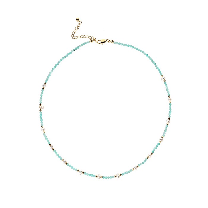 Colier Boho din pietre de Amazonit si Perle naturale, Bono, din cupru placat cu aur [6]