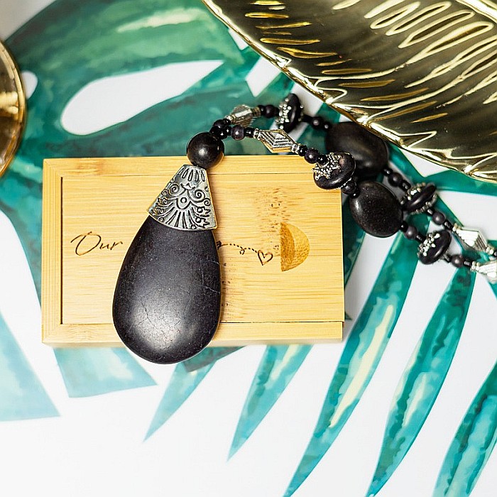 Colier Boho Negru, choker piatra naturala vopsita Naira [6]