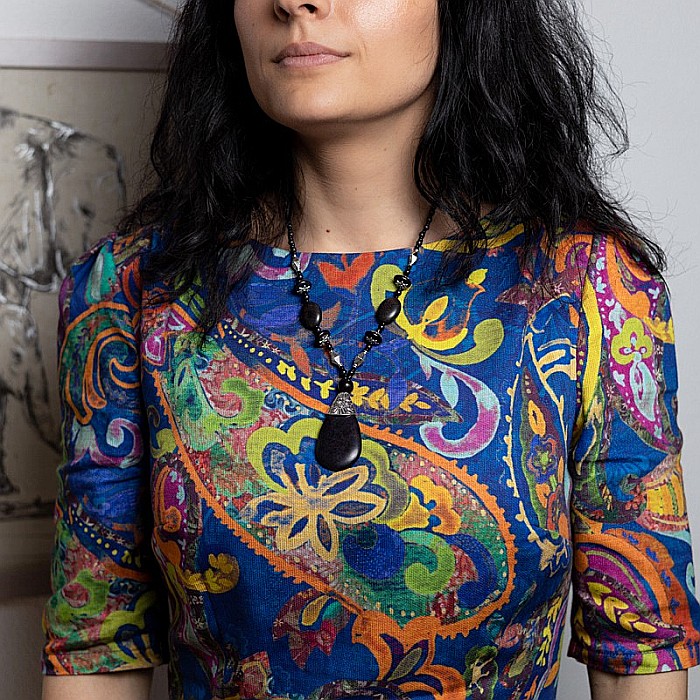 Colier Boho Negru, choker piatra naturala vopsita Naira [5]