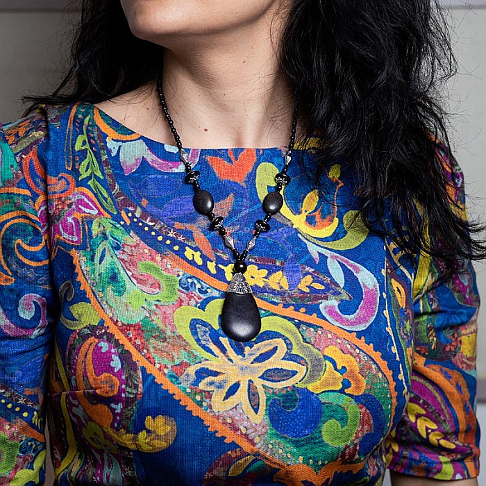 Colier Boho Negru, choker piatra naturala vopsita Naira [7]