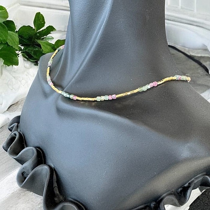 Colier Boho Turmalina curcubeu multicolora Adelin, placat cu aur [6]