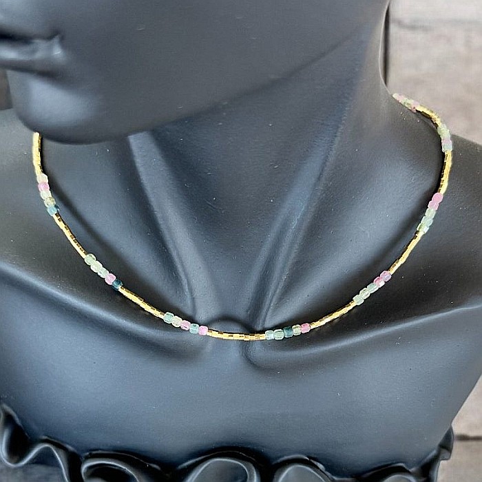 Colier Boho Turmalina curcubeu multicolora Adelin, placat cu aur [5]