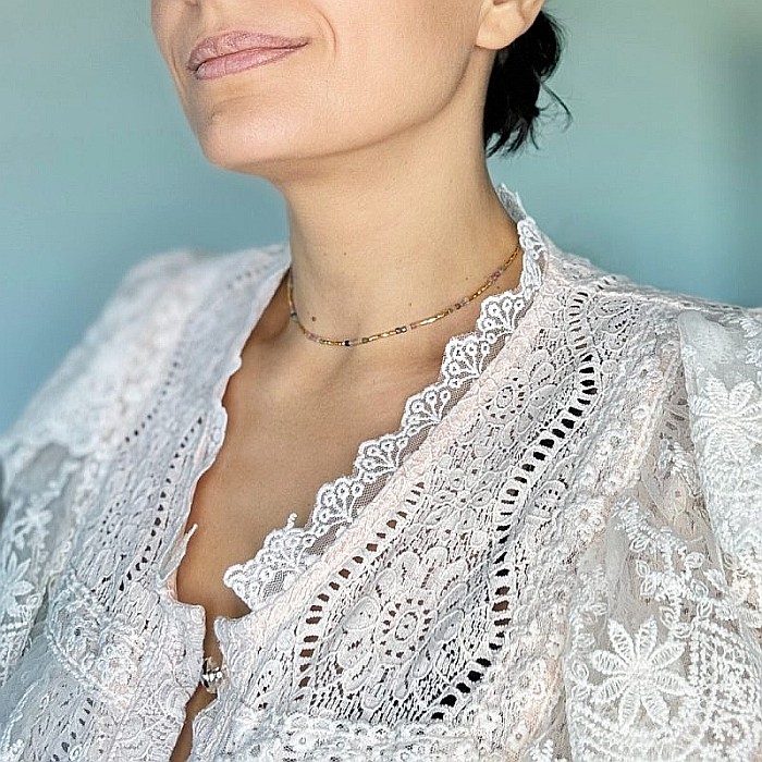 Colier Boho Turmalina curcubeu multicolora Adelin, placat cu aur [8]