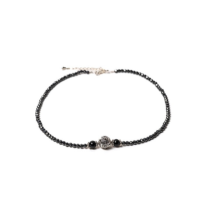 Colier Choker Asha din pietre naturale de Hematit Magnetic cu Titan, inchidere si accesorii din argint [13]