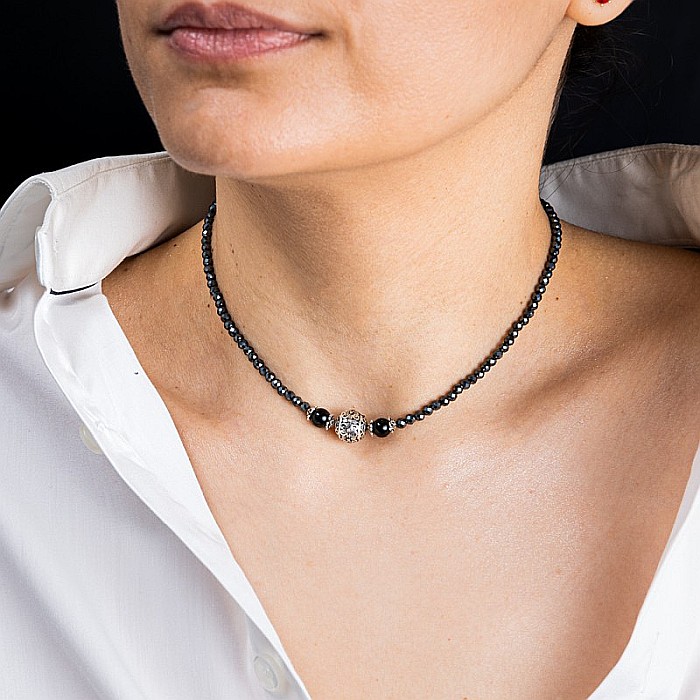 Colier Choker Asha din pietre naturale de Hematit Magnetic cu Titan, inchidere si accesorii din argint [10]