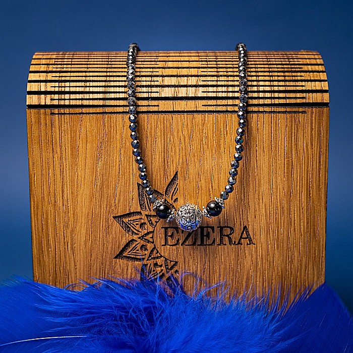 Colier Choker Asha din pietre naturale de Hematit Magnetic cu Titan, inchidere si accesorii din argint [8]