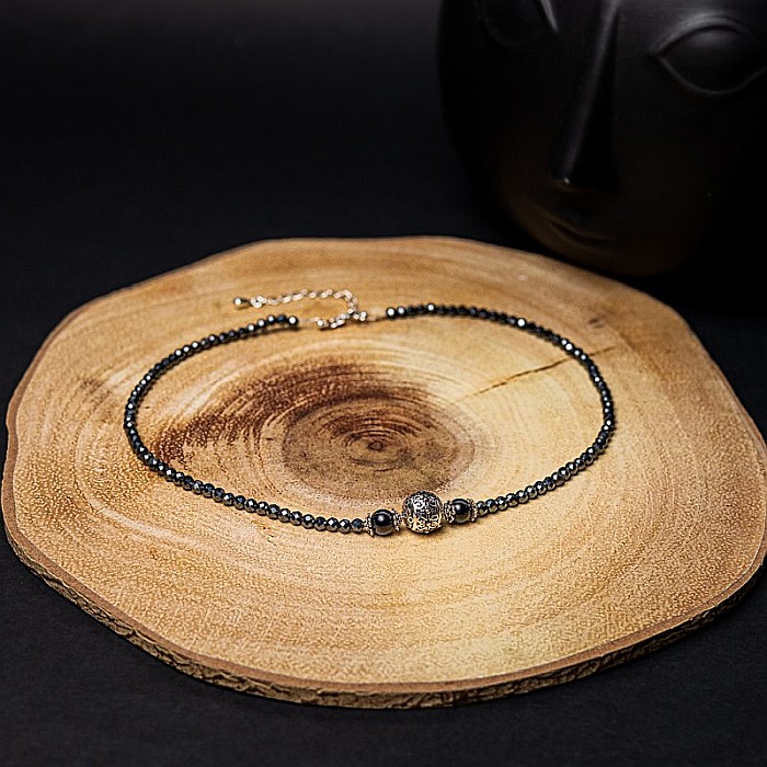 Colier Choker Asha din pietre naturale de Hematit Magnetic cu Titan, inchidere si accesorii din argint [6]